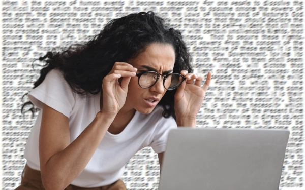 female website user having difficulty reading her laptop screen