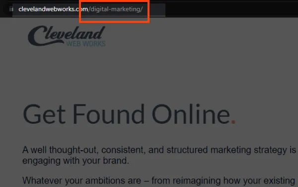 An example of a short page URL with the keyword digital marketing in it.